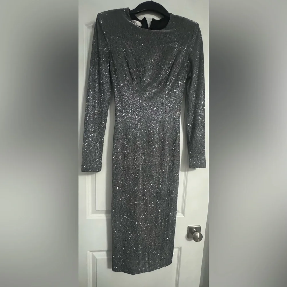 House of CB Silver Long-Sleeve Sequin Bodycon Dress - Picture 2 of 4